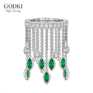 Bohemian Tassel Statement Ring with Cubic Zircon Beads