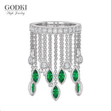 Bohemian Tassel Statement Ring with Cubic Zircon Beads