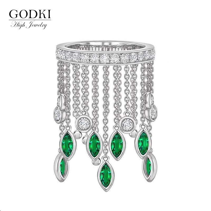 Bohemian Tassel Statement Ring with Cubic Zircon Beads