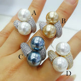 Round Pearl Statement Rings for Women Cubic Zircon Finger Rings