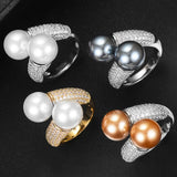 Round Pearl Statement Rings for Women Cubic Zircon Finger Rings
