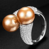 Round Pearl Statement Rings for Women Cubic Zircon Finger Rings