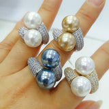 Round Pearl Statement Rings for Women Cubic Zircon Finger Rings