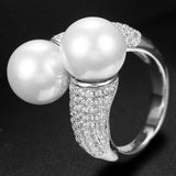 Round Pearl Statement Rings for Women Cubic Zircon Finger Rings