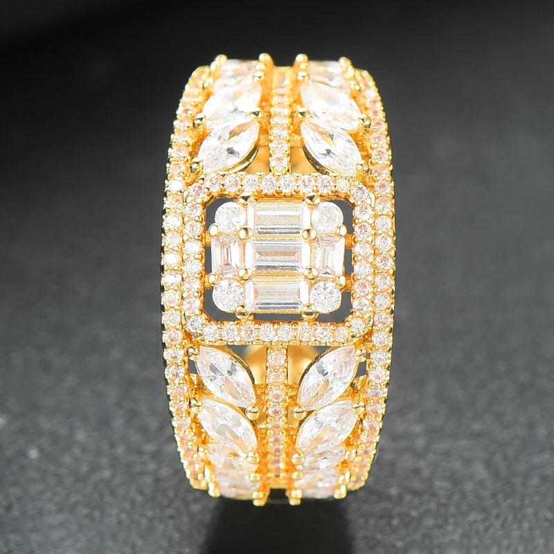 Leaf Rings with CZ Stones Women Engagement Party Jewelry Size