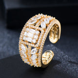 Leaf Rings with CZ Stones Women Engagement Party Jewelry Size