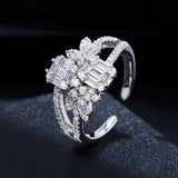 Leaf Rings with CZ Stones Women Engagement Party Jewelry Size