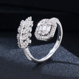 Leaf Rings with CZ Stones Women Engagement Party Jewelry Size