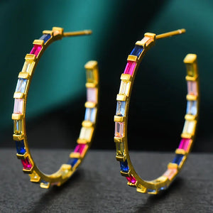 Multicolor CZ Big Hoop Earrings for Women Wedding Dubai Earrings