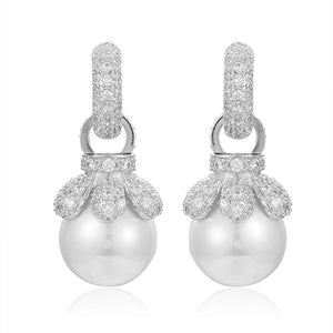 35mm Pearl Dangle Earrings Full CZ Dubai Bridal Earrings