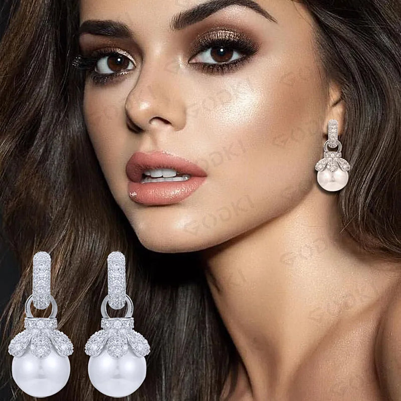 35mm Pearl Dangle Earrings Full CZ Dubai Bridal Earrings