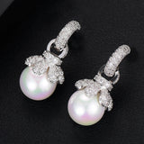 35mm Pearl Dangle Earrings Full CZ Dubai Bridal Earrings