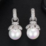 35mm Pearl Dangle Earrings Full CZ Dubai Bridal Earrings