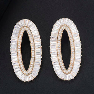 39mm Oval CZ Dubai Bridal Earrings for Women Wedding