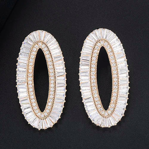 39mm Oval CZ Dubai Bridal Earrings for Women Wedding