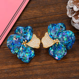 Begonia Flowers CZ Pave Earrings, Iregular Geometry Design