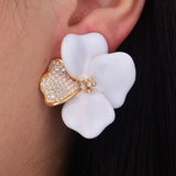 Begonia Flowers CZ Pave Earrings, Iregular Geometry Design