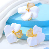 Begonia Flowers CZ Pave Earrings, Iregular Geometry Design