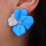 Begonia Flowers CZ Pave Earrings, Iregular Geometry Design