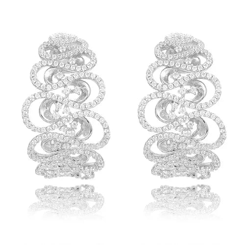 Geometry Flower Stud Earrings Full Mirco CZ Cubic Zircon Jewelry