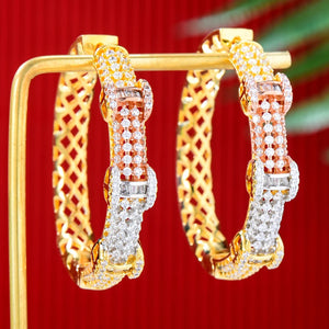 3 Tone Geometry CZ Statement Hoop Earrings for Weddings