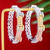 3 Tone Geometry CZ Statement Hoop Earrings for Weddings