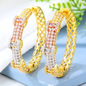 3 Tone Geometry CZ Statement Hoop Earrings for Weddings