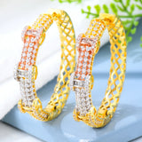 3 Tone Geometry CZ Statement Hoop Earrings for Weddings