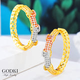 3 Tone Geometry CZ Statement Hoop Earrings for Weddings