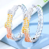 3 Tone Geometry CZ Statement Hoop Earrings for Weddings
