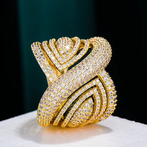BIG LEAF BOLD Zircon CZ Rings for Women Bridal Wedding Jewelry