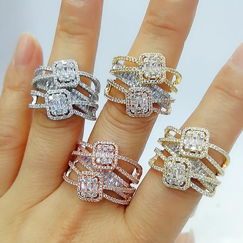 Baguette Cut Rainbow CZ Engagement Ring