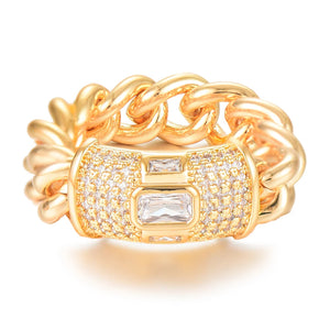 Bold CZ Chain Stackable Ring for Women Wedding Bridal Engagement