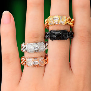 Bold CZ Chain Stackable Ring for Women Wedding Bridal Engagement