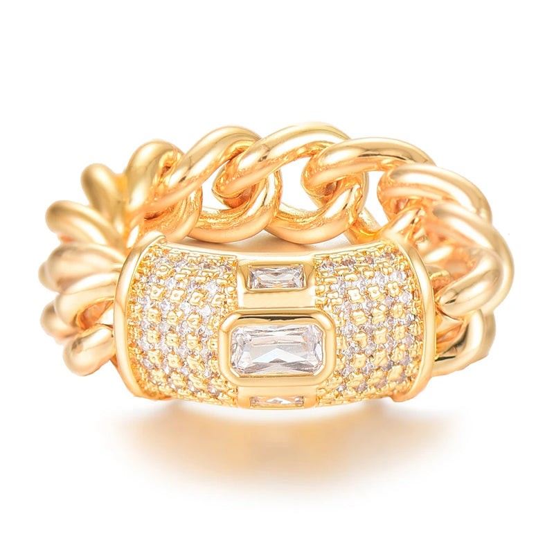Bold CZ Chain Stackable Ring for Women Wedding Bridal Engagement