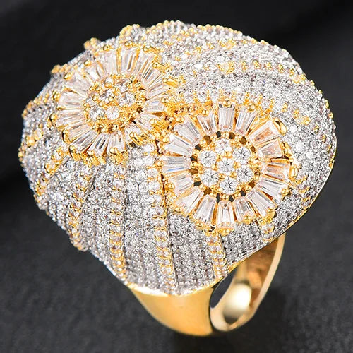 CZ Flower Wheel Bridal Engagement Dubai Finger Ring