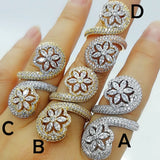 Flower Bold Rings with Zirconia Stones Women Engagement Party Jewelry