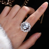 Pearl Statement Rings for Women CZ Cocktail Finger Rings
