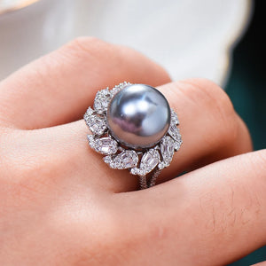 Pearl Statement Rings for Women CZ Cocktail Finger Rings
