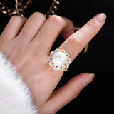 Pearl Statement Rings for Women CZ Cocktail Finger Rings