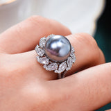 Pearl Statement Rings for Women CZ Cocktail Finger Rings