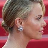 Famous 21mm Flower Pearl CZ Pave Bridal Earring