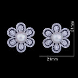 Famous 21mm Flower Pearl CZ Pave Bridal Earring