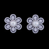 Famous 21mm Flower Pearl CZ Pave Bridal Earring
