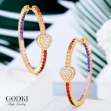 Heart Love Hoop Earrings with CZ Charms for Women