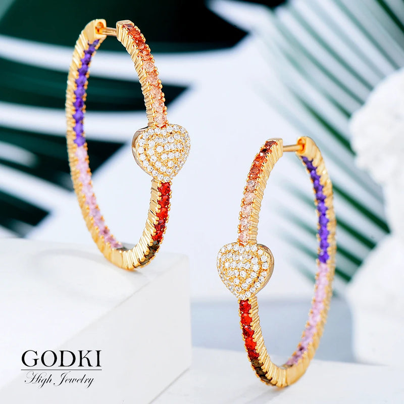 Heart Love Hoop Earrings with CZ Charms for Women