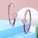 Heart Love Hoop Earrings with CZ Charms for Women