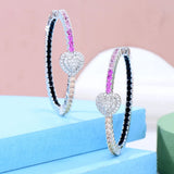 Heart Love Hoop Earrings with CZ Charms for Women