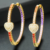 Heart Love Hoop Earrings with CZ Charms for Women