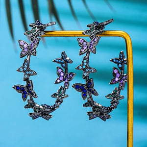 Butterflies Hoop Earrings Copper Pave Cubic Zirconia Women Earrings